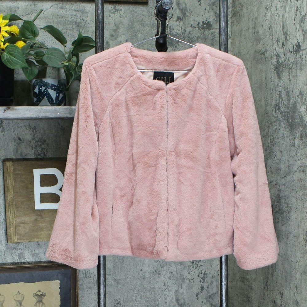 NWT G.I.L.I. Faux Fur Jacket Medium Rose Pink - Picture 2 of 5